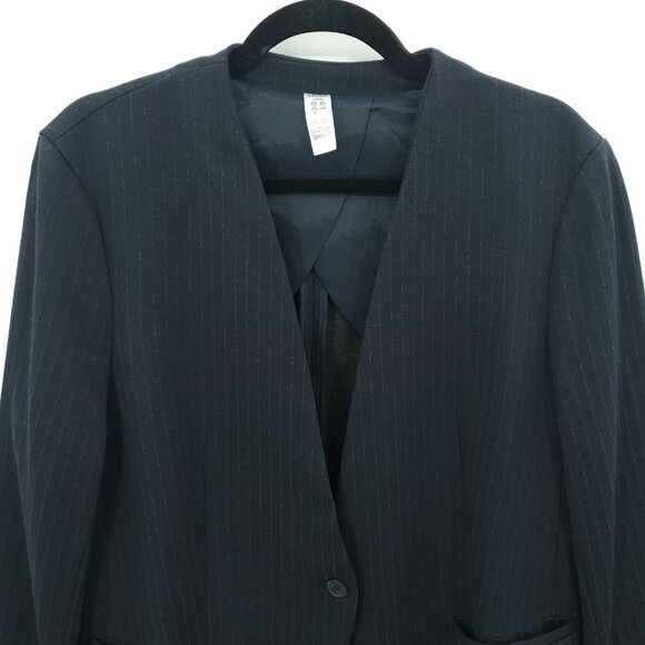 Spanx Collarless Oversize Ponte Knit Blazer L Navy Blue Pinstripe - Picture 6 of 16
